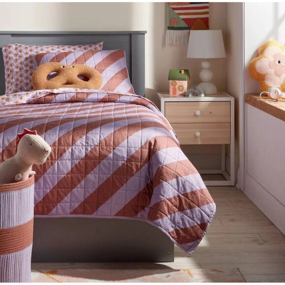 Twin Striped Kids' Quilt Purple/Brown - Box Stitch Microfiber - Pillowfort - Picture 2 of 8